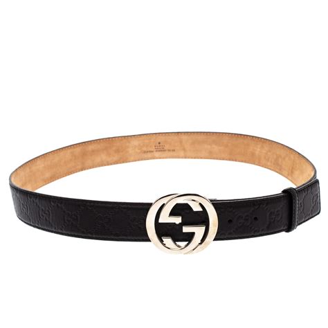 GUCCI Belt Leather Black Monogram Men 525040 